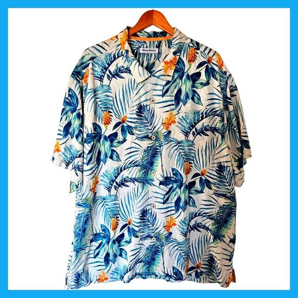 Tommy Bahama Other - Tommy Bahama Mens 100% Silk 3XL Plus Tropical Print Hawaiian Shirt Orange Palm